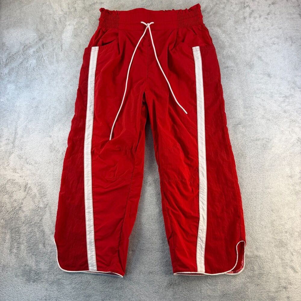 Free People Movement Track Pants Wide Leg Size Large Red White Stripe Nylon
